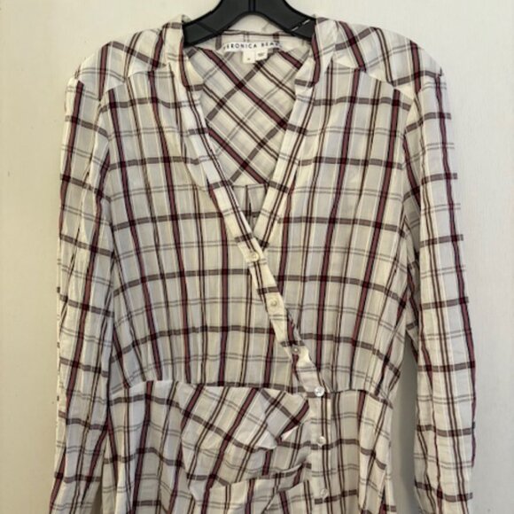 Veronica Beard White & Brown Plaid Ruffle Mini Dress, Sz M, NWOT - Picture 7 of 9